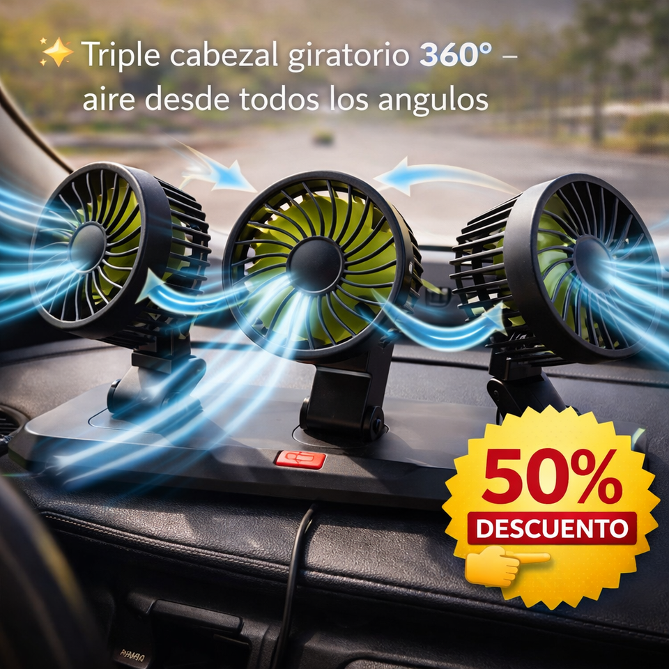 VENTILADOR PARA AUTO TRIPLE CABEZAL 360°