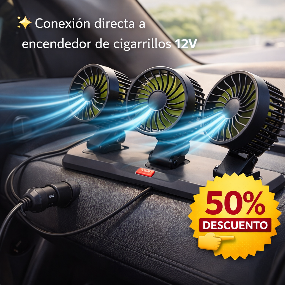 VENTILADOR PARA AUTO TRIPLE CABEZAL 360°